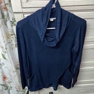 Magnolia Grace tulip hem cowl neck French terry top, navy, Sz M